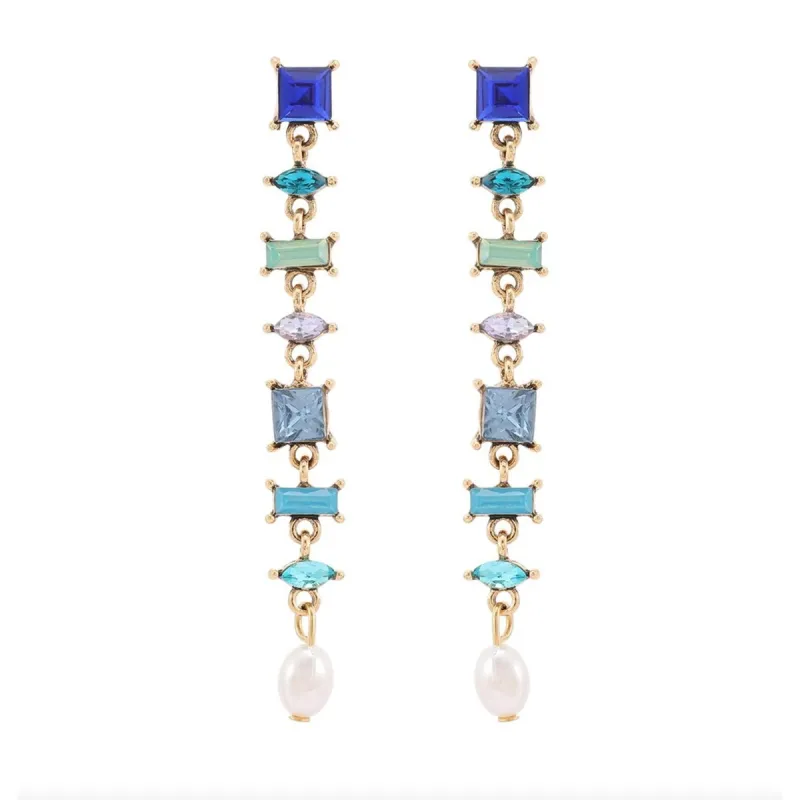Blue Mix Geometric Crystal Drop Earrings With Imitation Pearl sold by Zulily