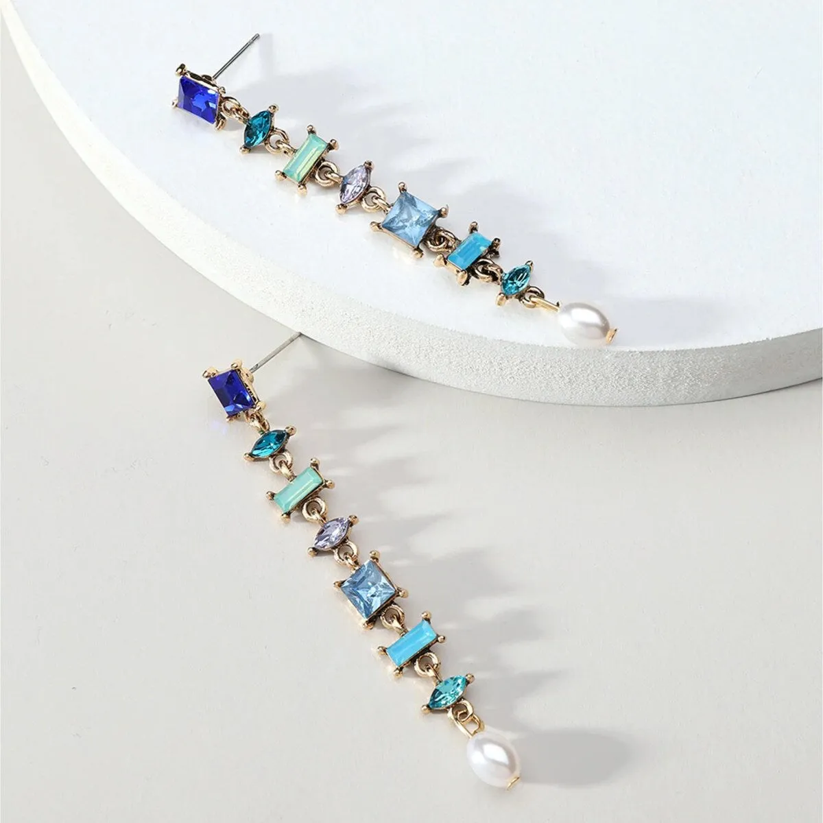Blue Mix Geometric Crystal Drop Earrings With Imitation Pearl sold by Zulily product image thumbnail 2