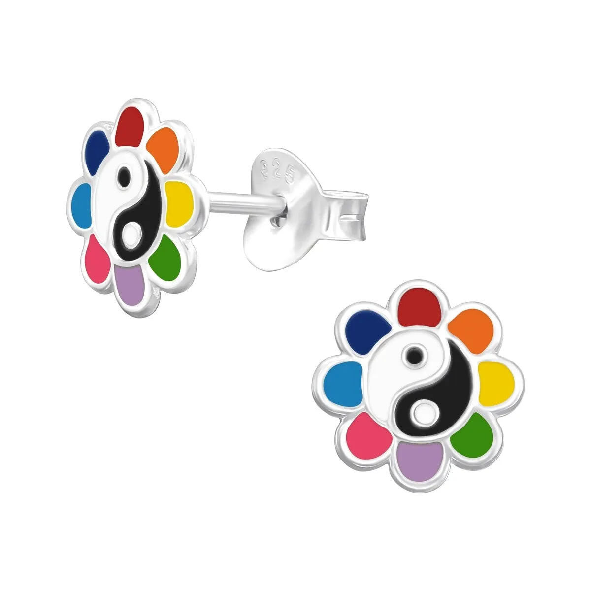 Sterling Silver Multi-coloured Flower Yin-Yang Stud earrings sold by Zulily
