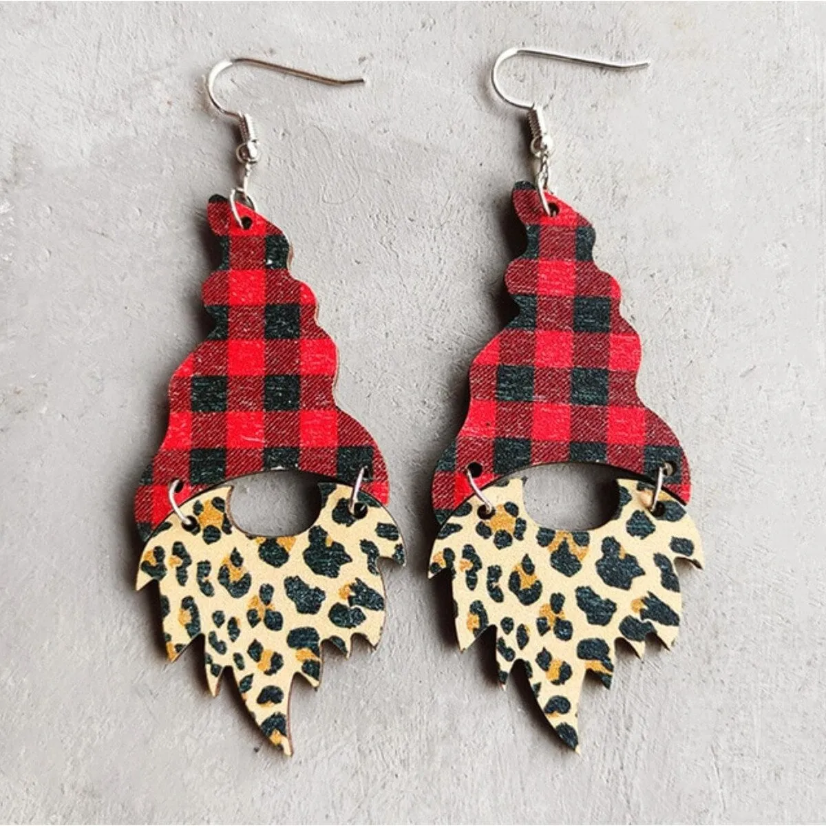 Red Plaid & Cheetah Print Gnome Drop Earrings sold by Zulily