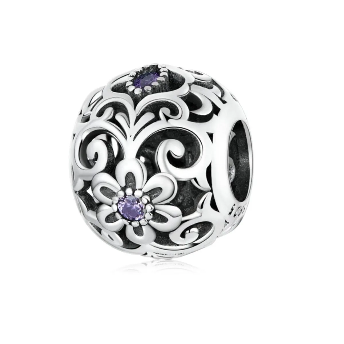 Sterling Silver Floral Purple Cubic Zirconia Charm sold by Zulily
