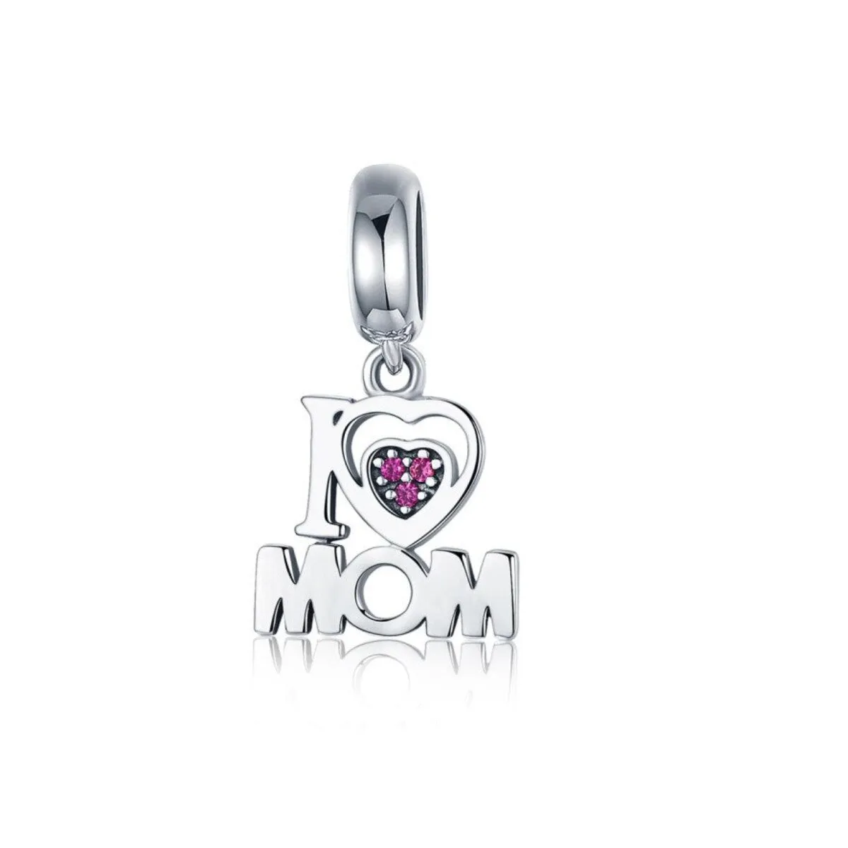 Sterling Silver Pink Cubic Zirconia I Love Mom Dangle Charm sold by Zulily