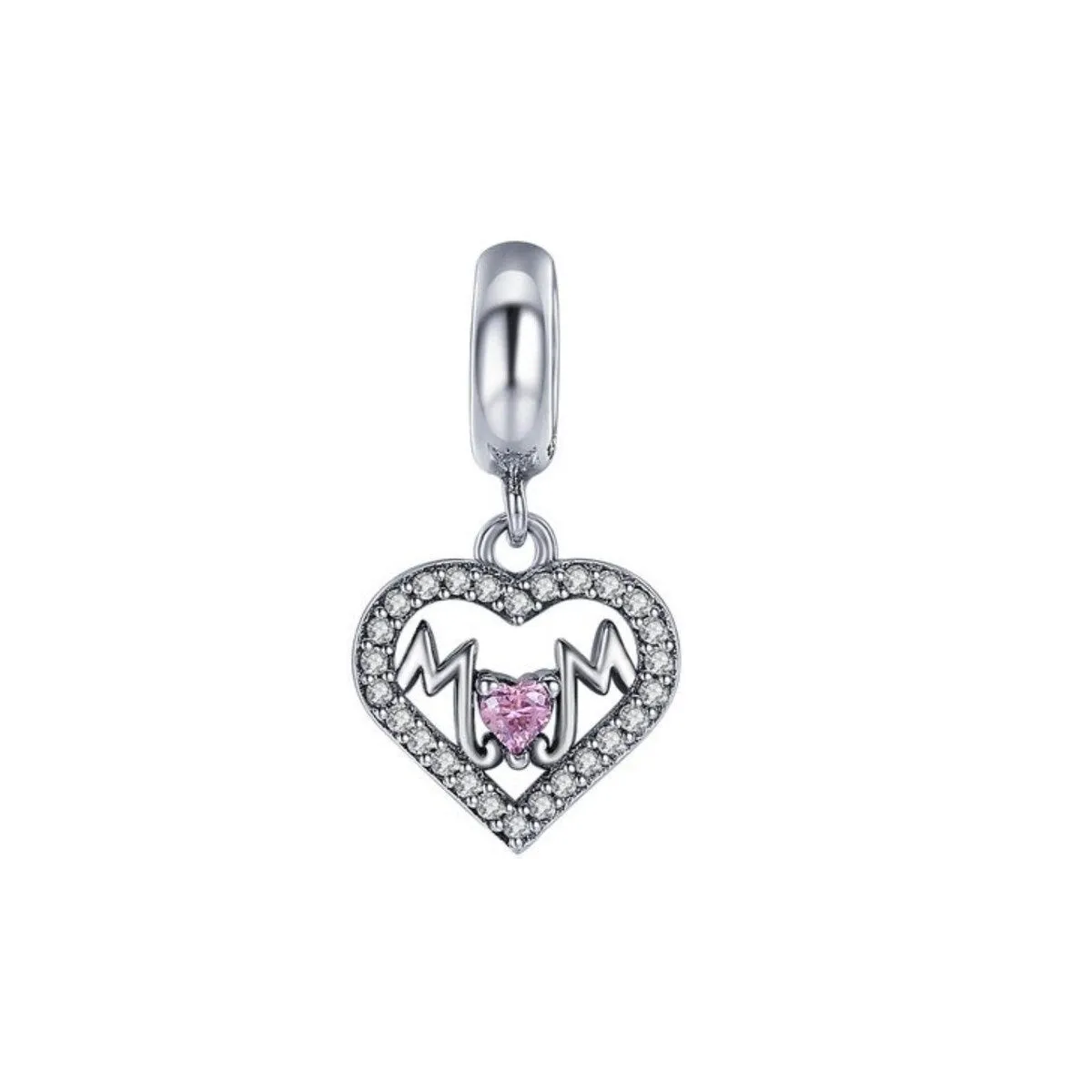 Pink Cubic Zirconia & Sterling Silver Heart 'Mom' Charm sold by Zulily