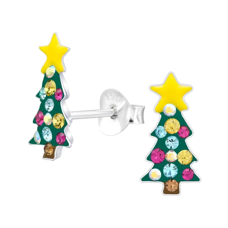 Sterling Silver Green & Multi Colored CZ Christmas Tree Dainty Stud Earrings sold by Zulily