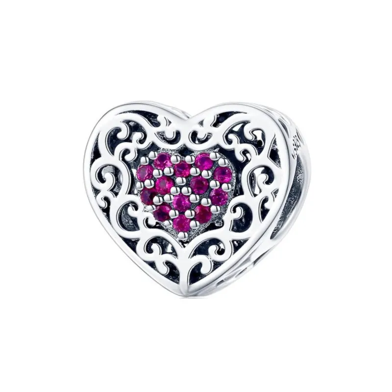 Cubic Zirconia & Sterling Silver Braided Heart Fuchsia Charm sold by Zulily