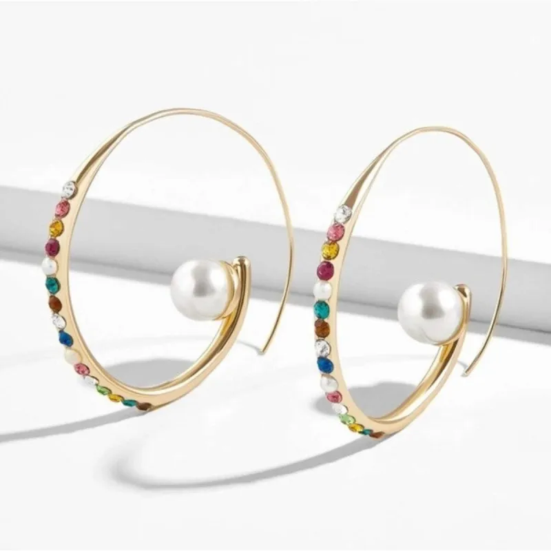 Goldtone & Multi Colored Crystal And Faux Pearl Threader Hoop Earrings sold by Zulily