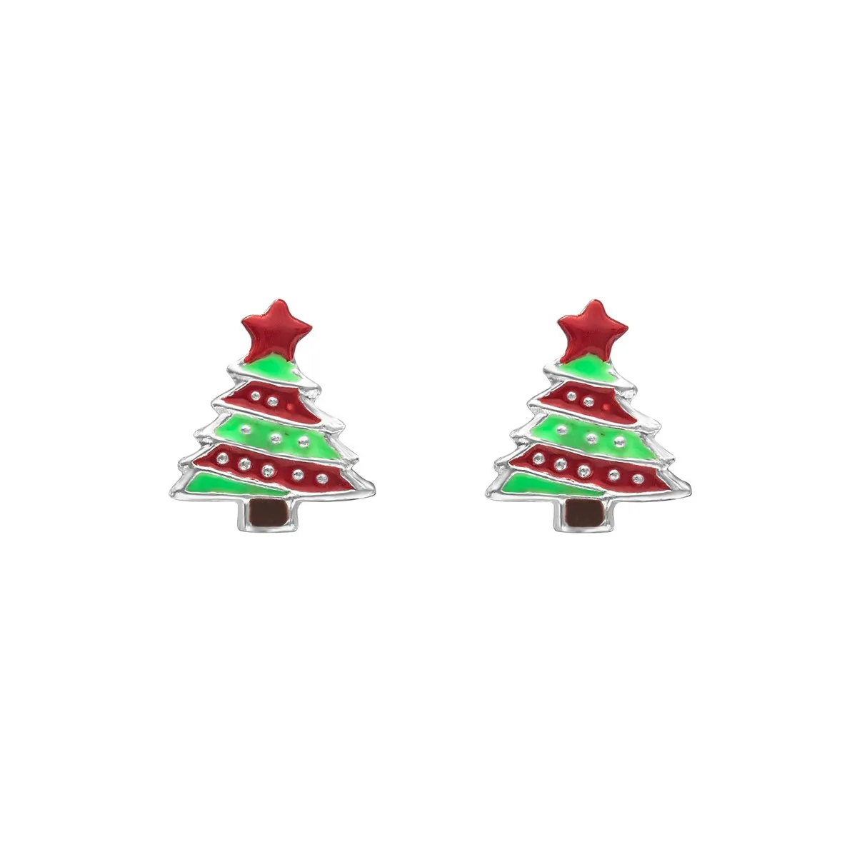 Sterling Silver Green Red Christmas Tree Stud Earrings sold by Zulily