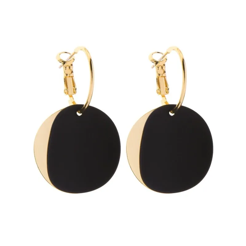 Goldtone Black Circular Hooped Earrings sold by Zulily