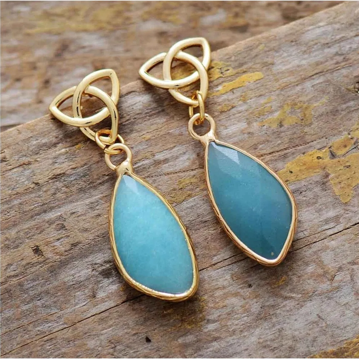 Natural Goldtone Amazonite Earrings sold by Zulily