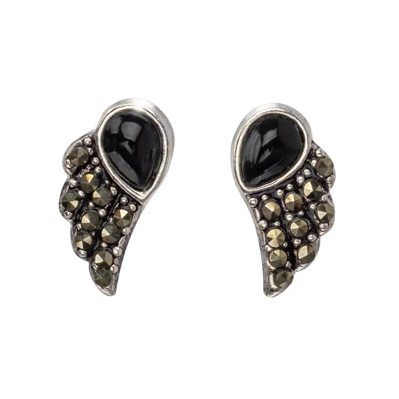Sterling Silver Black Angel Wings Stud Earrings sold by Zulily