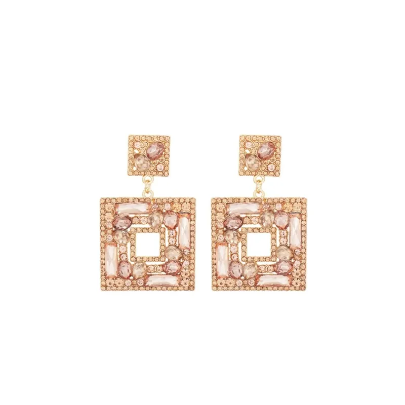 Goldtone & Champagne Crystal Square Drop Earrings sold by Zulily