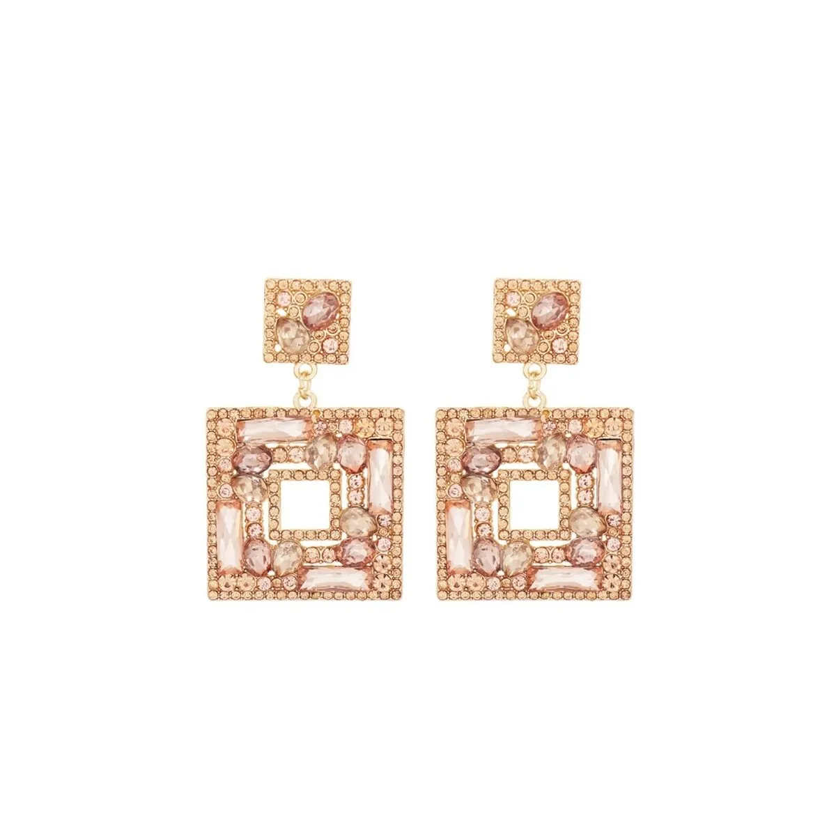 Goldtone & Champagne Crystal Square Drop Earrings sold by Zulily