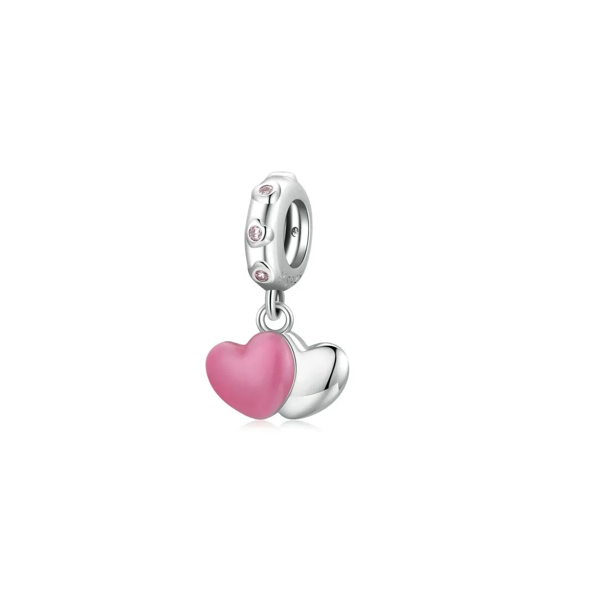 Pink Cubic Zirconia & Sterling Silver Dual Heart Drop Charm sold by Zulily