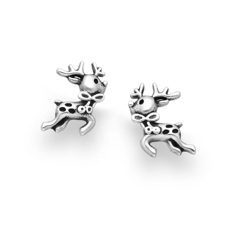 Sterling Silver Cute Reindeer With Bow Stud Earrings sold by Zulily