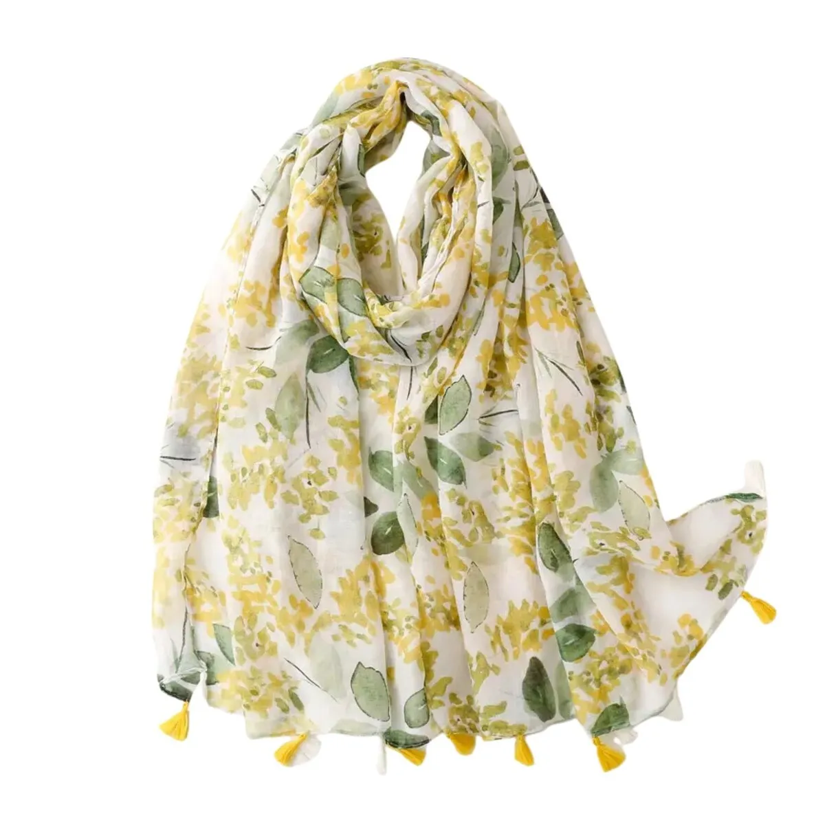 Yellow And Leafy Scarf with Tassels sold by Zulily
