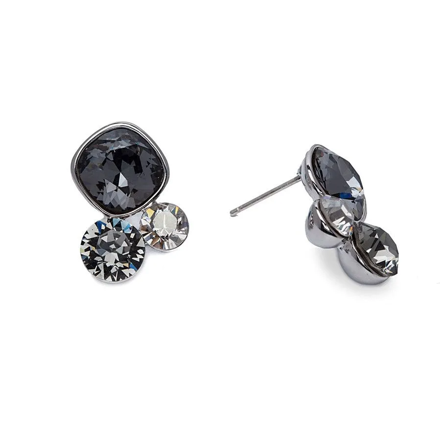 Silvertone Earrings with Black & Clear Swarovski Crystals sold by Zulily