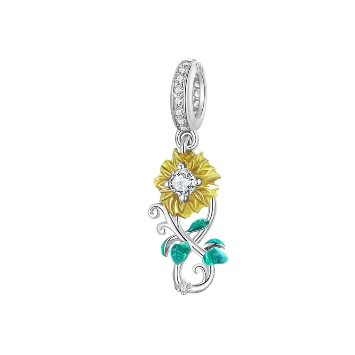 Green Sterling Silver Infinity Sunflower Charm sold by Zulily