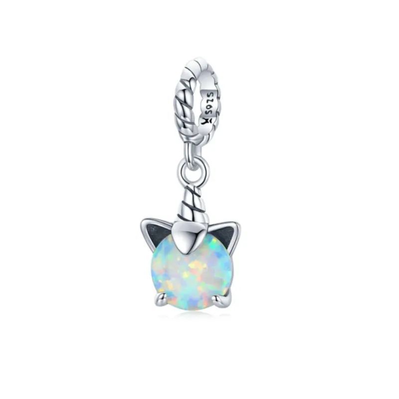 Sterling Silver White Lab Opal Unicorn Hanging Charm sold by Zulily
