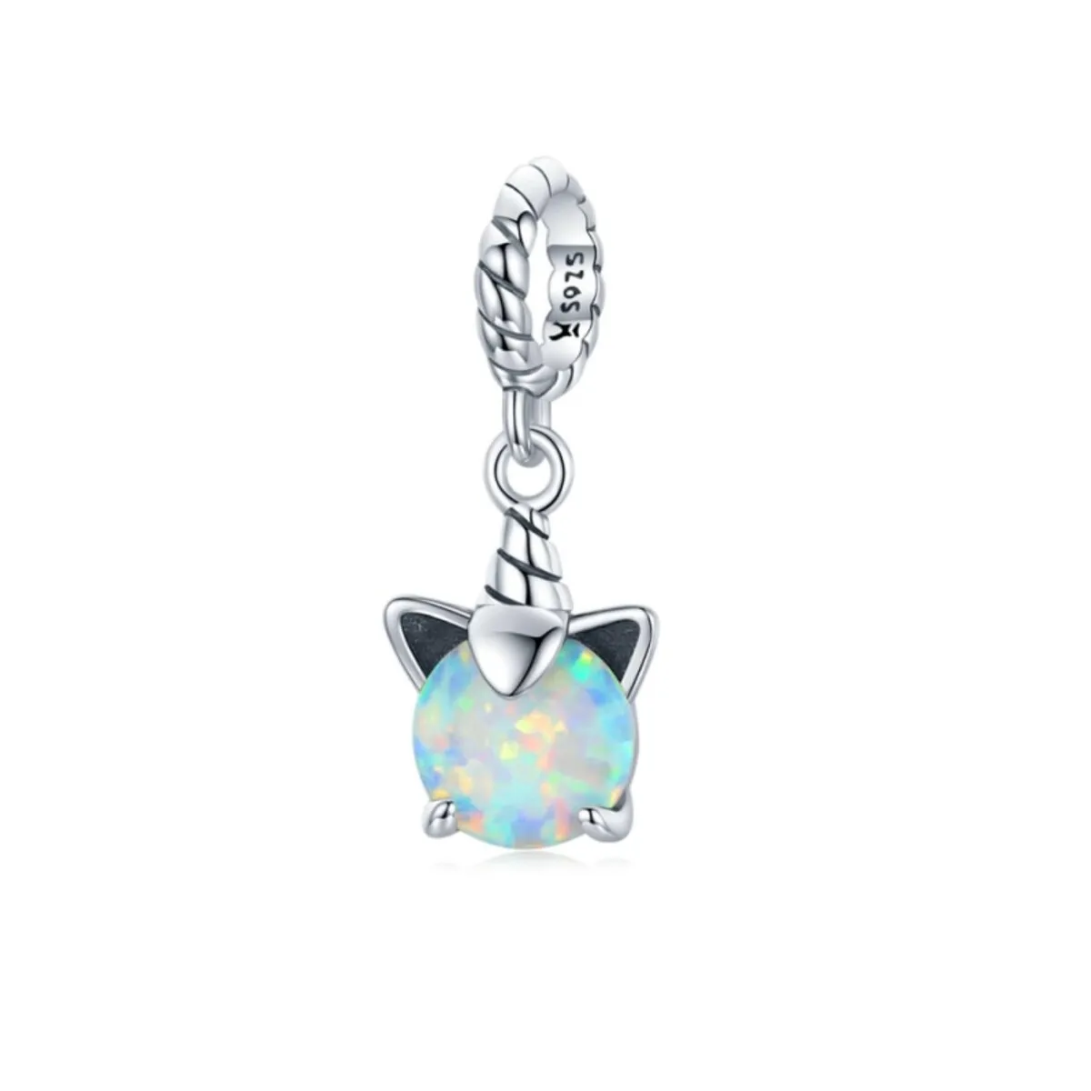 Sterling Silver White Lab Opal Unicorn Hanging Charm sold by Zulily