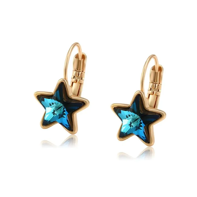 Bermuda Blue Goldtone Swarovski Crystal Star Leverback Earrings sold by Zulily