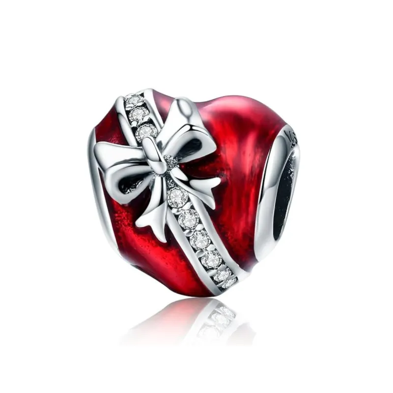 Sterling Silver Red & CZ Wrapped with a Bow Heart Bracelet Charm sold by Zulily
