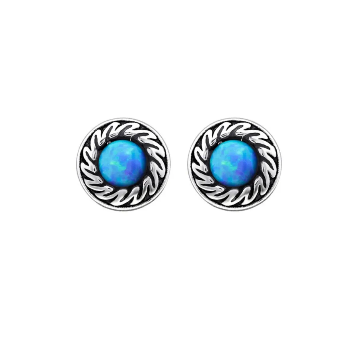 Sterling Silver Blue Opal Circular Stud Earrings sold by Zulily
