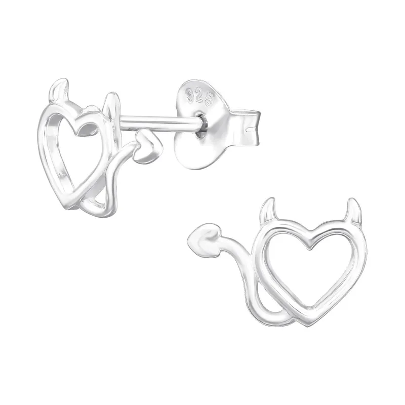 Sterling Silver Devil Heart Stud Earrings sold by Zulily
