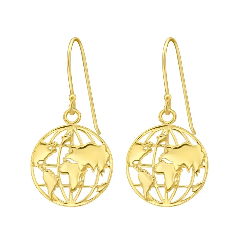 Sterling Silver 18k Gold-Plated World Map Drop Earrings sold by Zulily