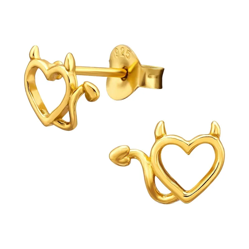 Sterling Silver 18k Gold-Plated Devil Heart Stud Earrings sold by Zulily