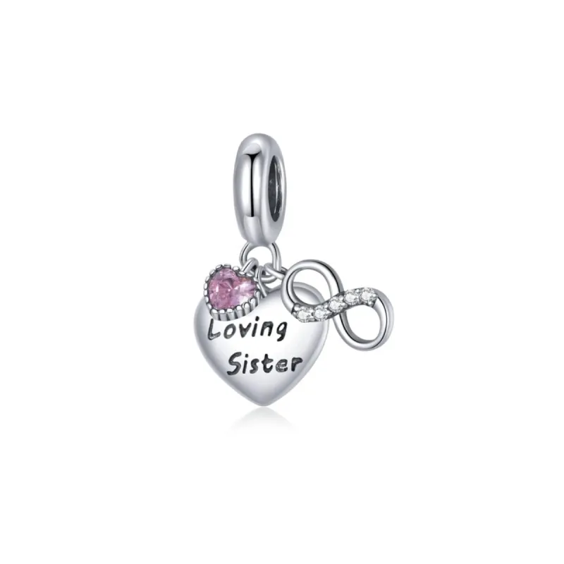 Sterling Silver Pink Heart Infinity Sign Loving Sister Dangle Charm sold by Zulily
