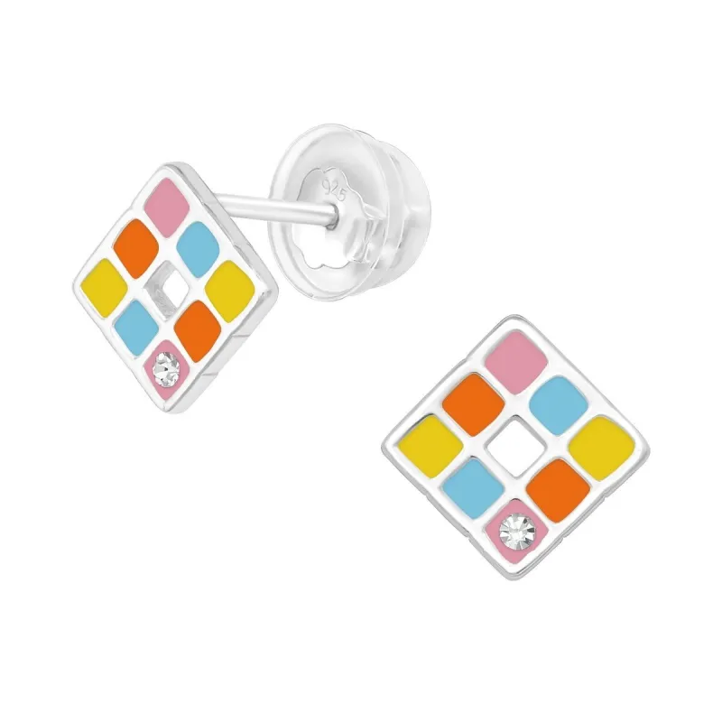 Sterling Silver Multi-Colored Square Stud Earrings with Cubic Zirconia sold by Zulily