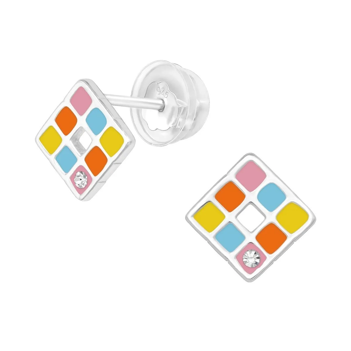 Sterling Silver Multi-Colored Square Stud Earrings with Cubic Zirconia sold by Zulily