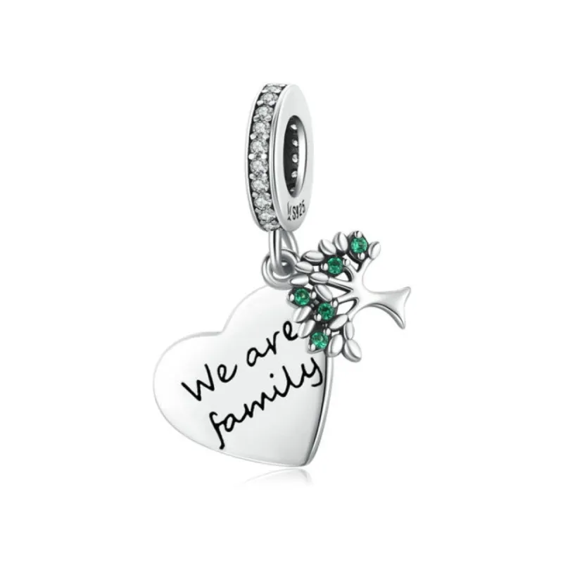 Sterling Silver & Green C Tree 'We Are Family' Heart Dangling Bracelet Charm sold by Zulily