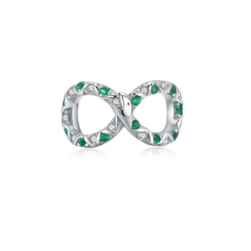Sterling Silver Clear & Green CZ Infinity Snake Bracelet Charm sold by Zulily