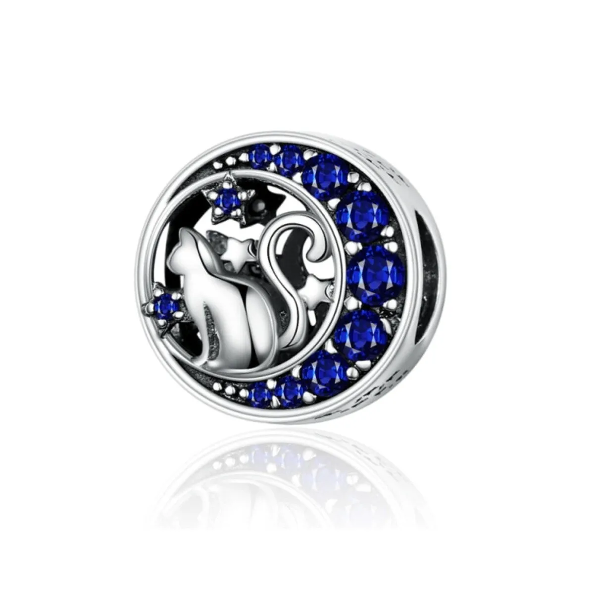 Sterling Silver Blue Cubic Zirconia Cat On Crescent Moon Charm sold by Zulily