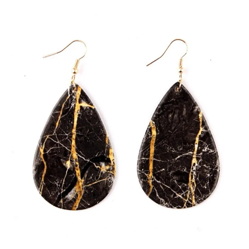 Black & Goldtone Marbled Teardrop Drop Earrings sold by Zulily