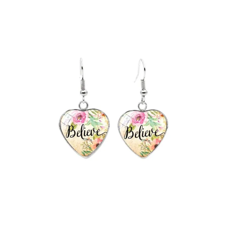 Floral Believe Heart Drop Earrings sold by Zulily