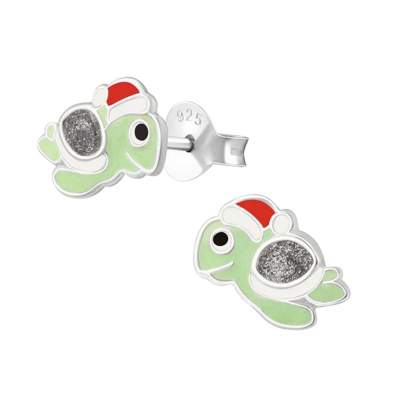 Sterling Silver Cute Turtle with Santa Hat Dainty Stud Earrings sold by Zulily