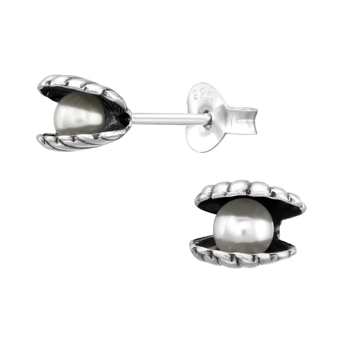 Sterling Silver Sea Shell with Pearl Stud Earrings sold by Zulily
