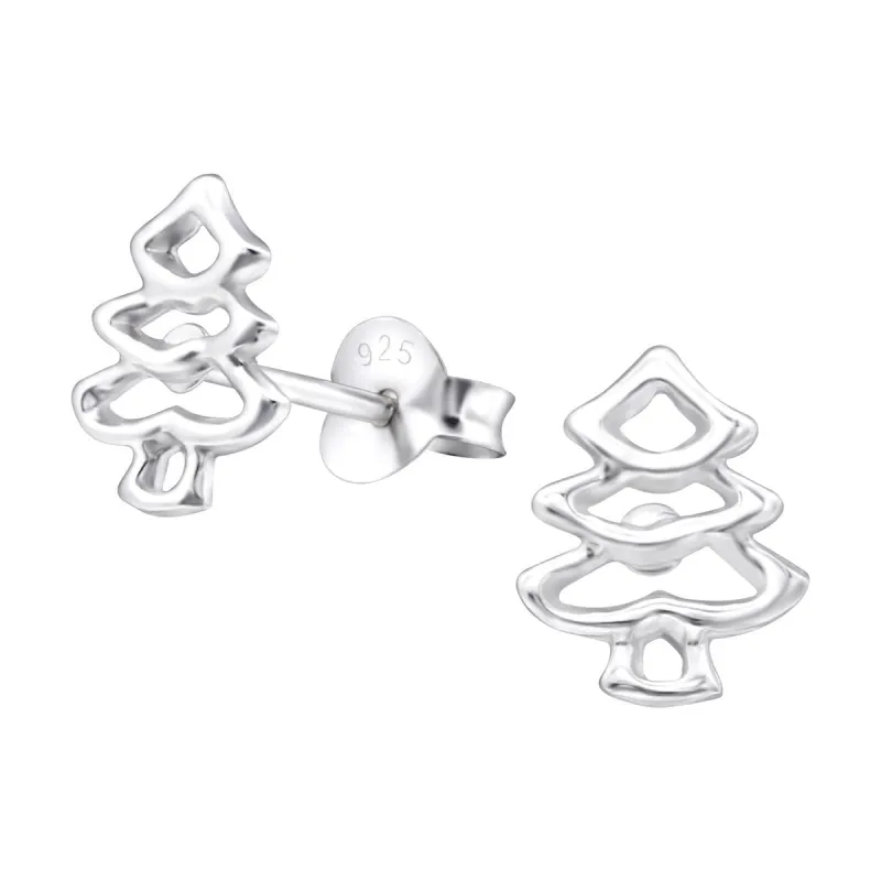 Sterling Silver Openwork Christmas Tree Dainty Stud Earrings sold by Zulily