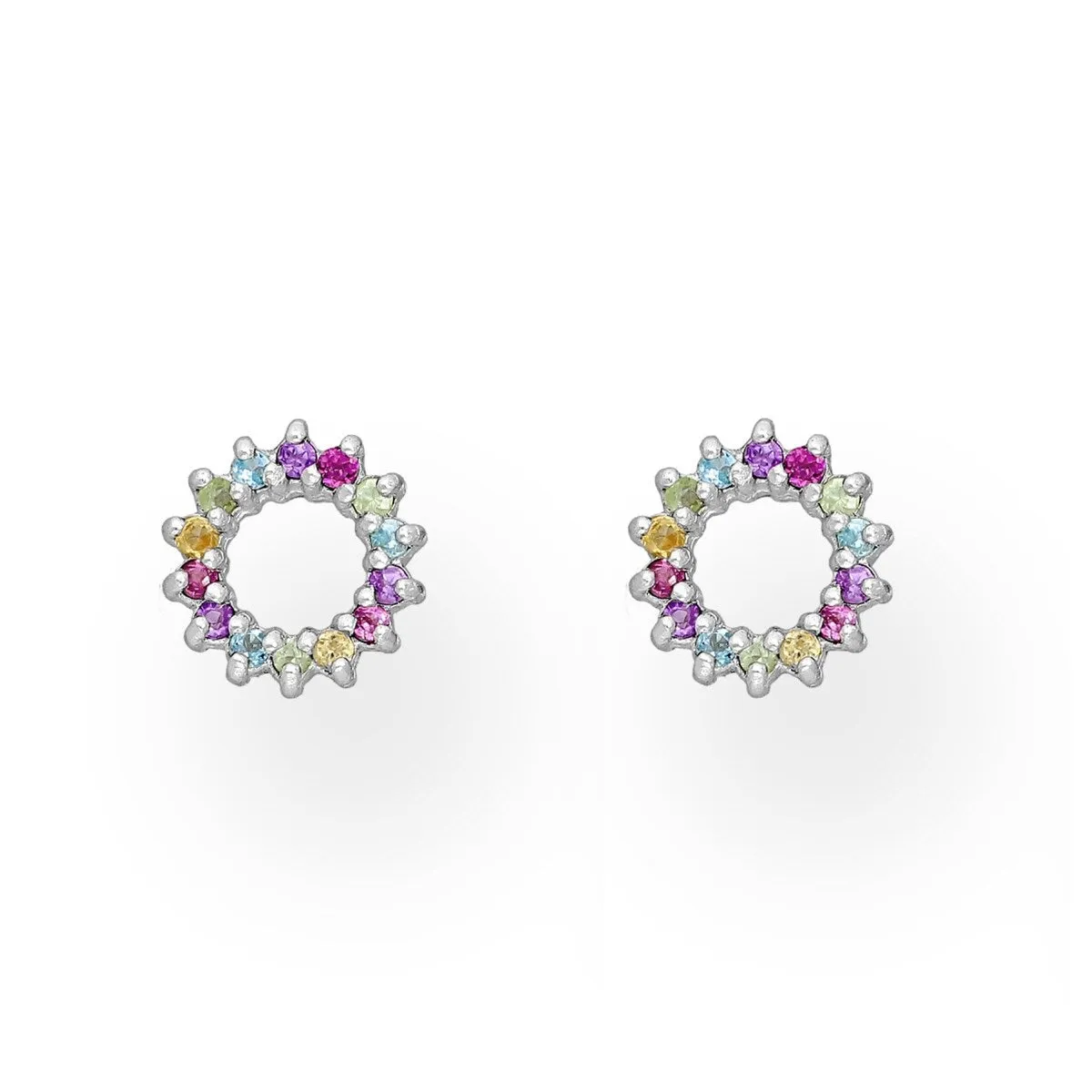Sterling Silver Multi Colored Cubic Zirconia Wreath Stud Earrings sold by Zulily