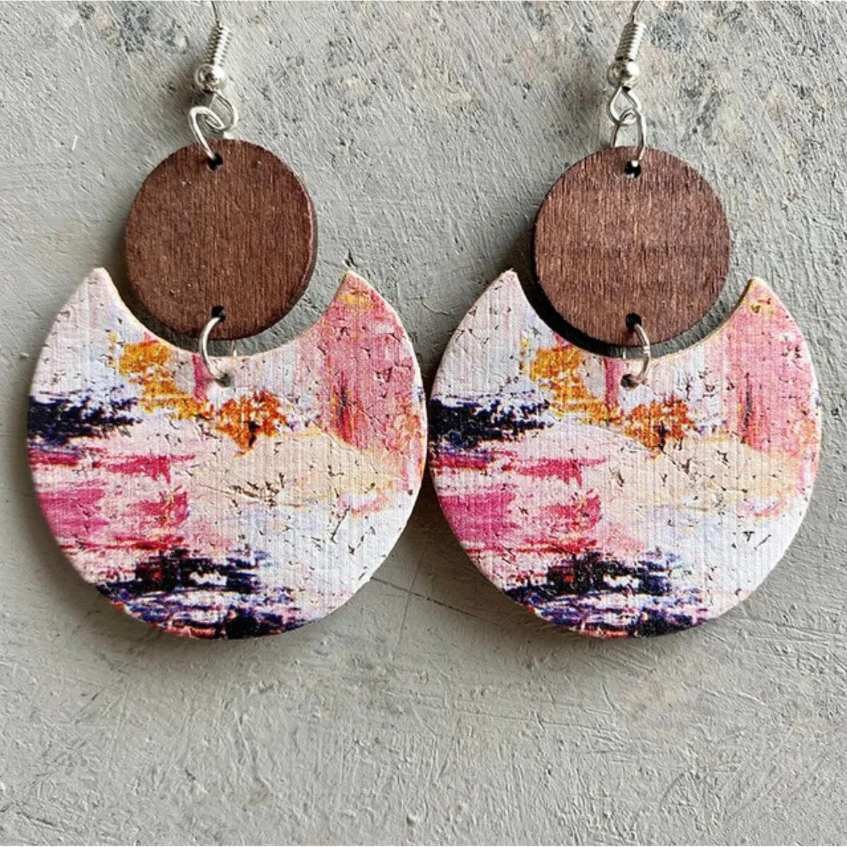 Crescent Moon & Wooden Drop Earrings sold by Zulily