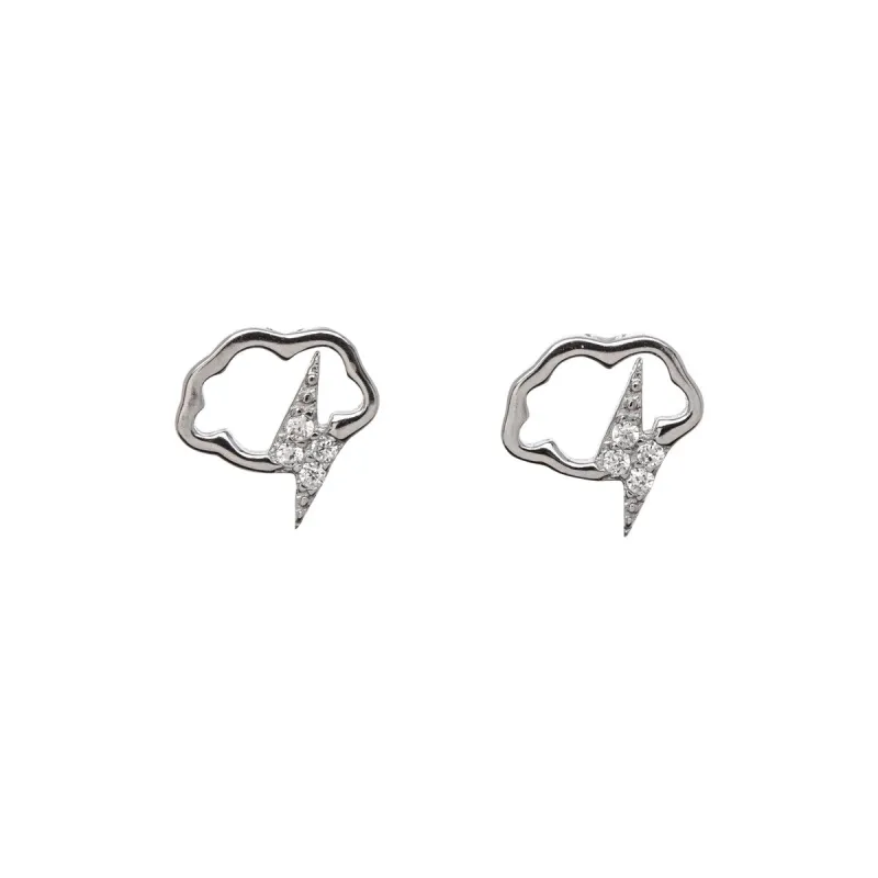Sterling Silver Cubic Zirconia Cloud With Lightning Bolt Stud Earrings sold by Zulily