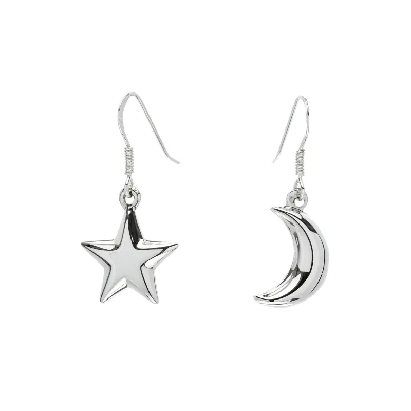 Sterling Silver Moon Star Asymmetrical Drop Earrings sold by Zulily