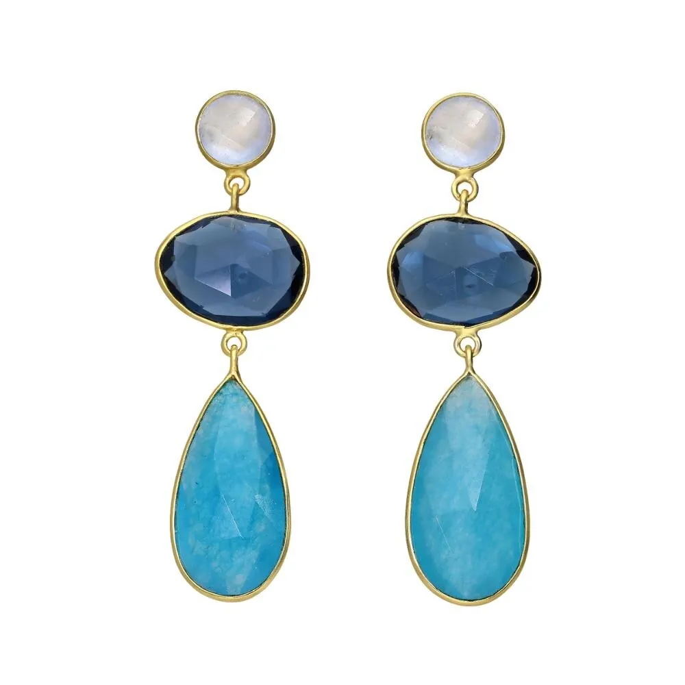 Sterling Silver & Gold Plated Blue Jade Mix Teardrop Drop Earrings sold by Zulily