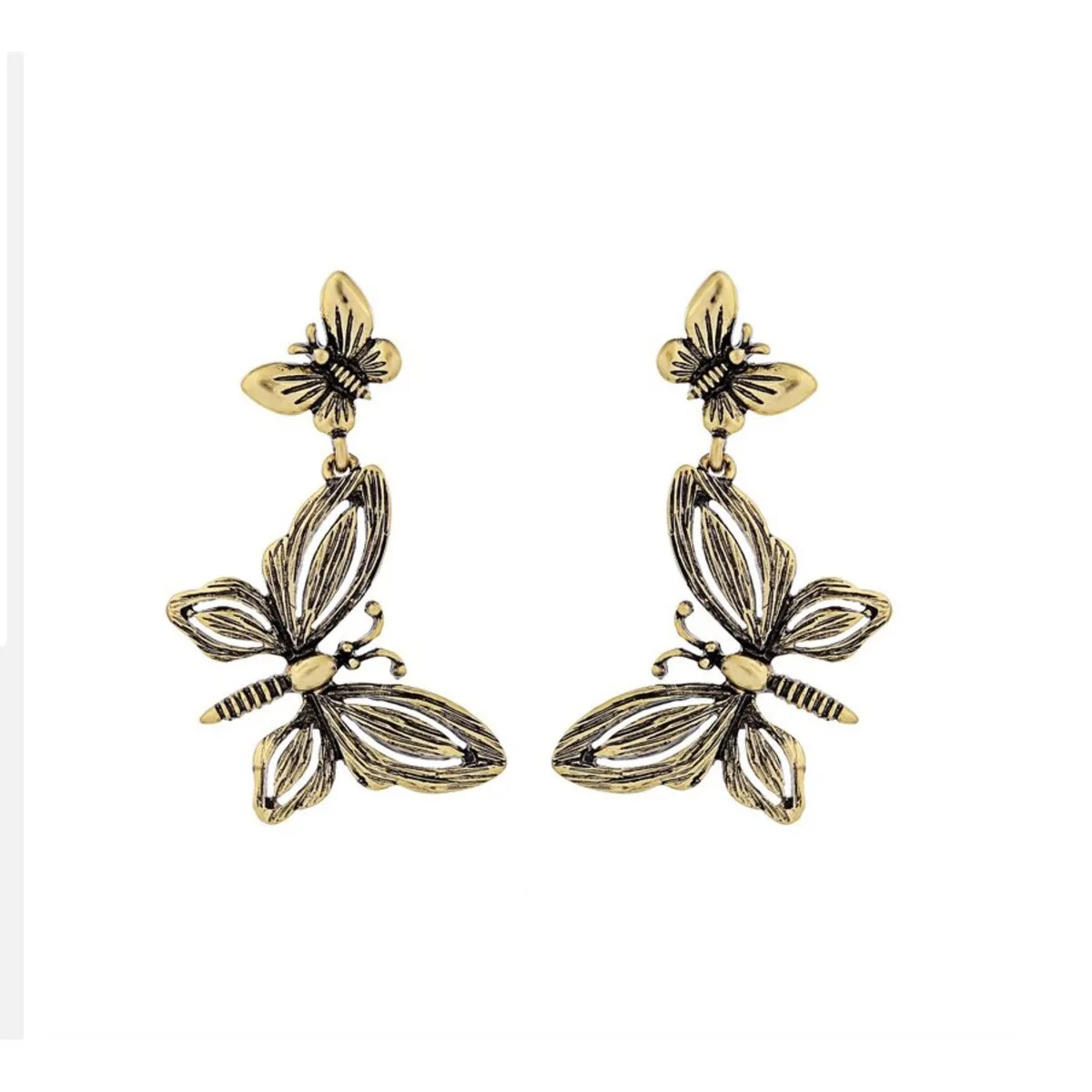 Goldtone Dual Butterfly Drop Earrings sold by Zulily