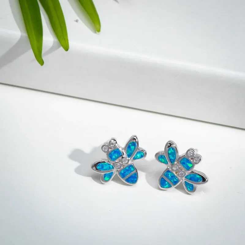 Sterling Silver & Cubic Zirconia Bee Stud Earrings with Blue Lab-Created Opal sold by Zulily