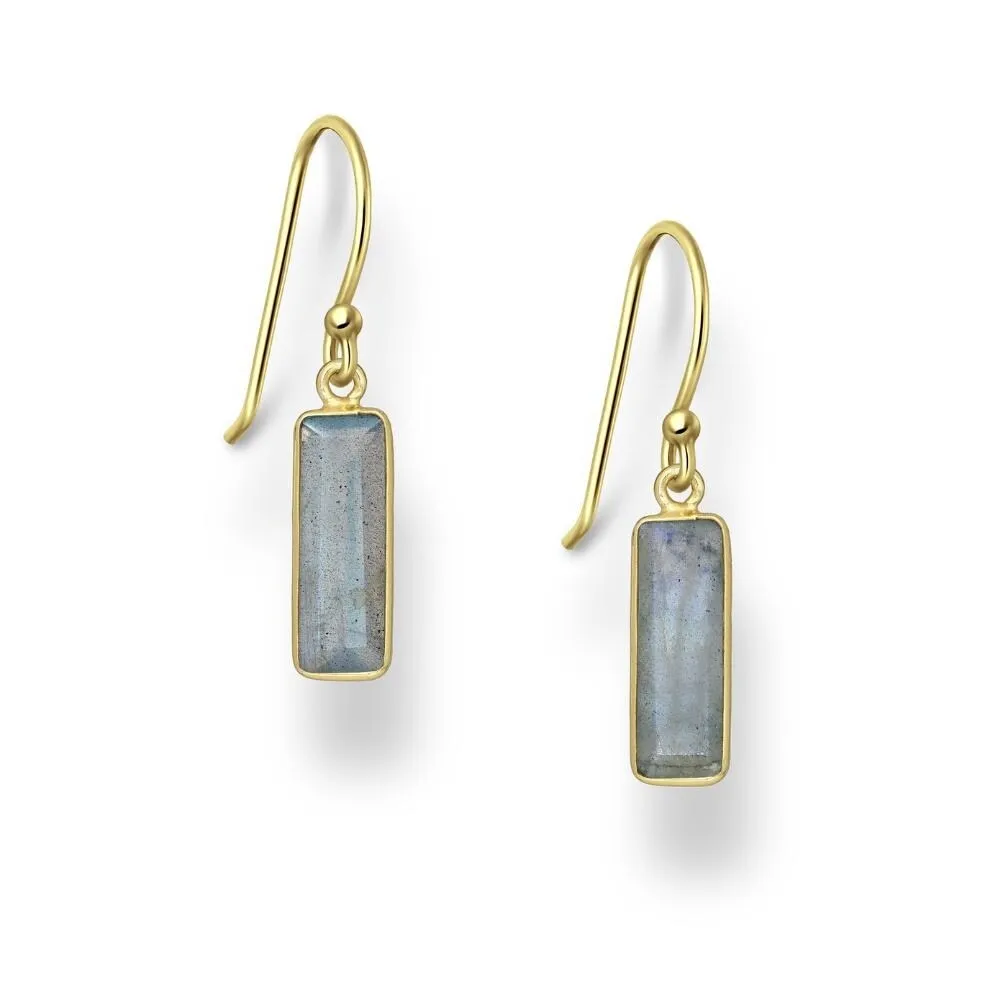 Gold Plated Sterling Silver & Rectangular Labradorite Drop Earrings sold by Zulily