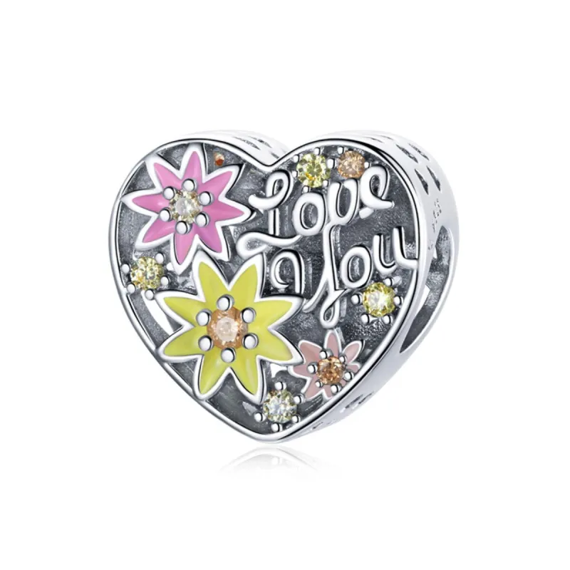 Sterling Silver Floral Love You Heart Charm sold by Zulily