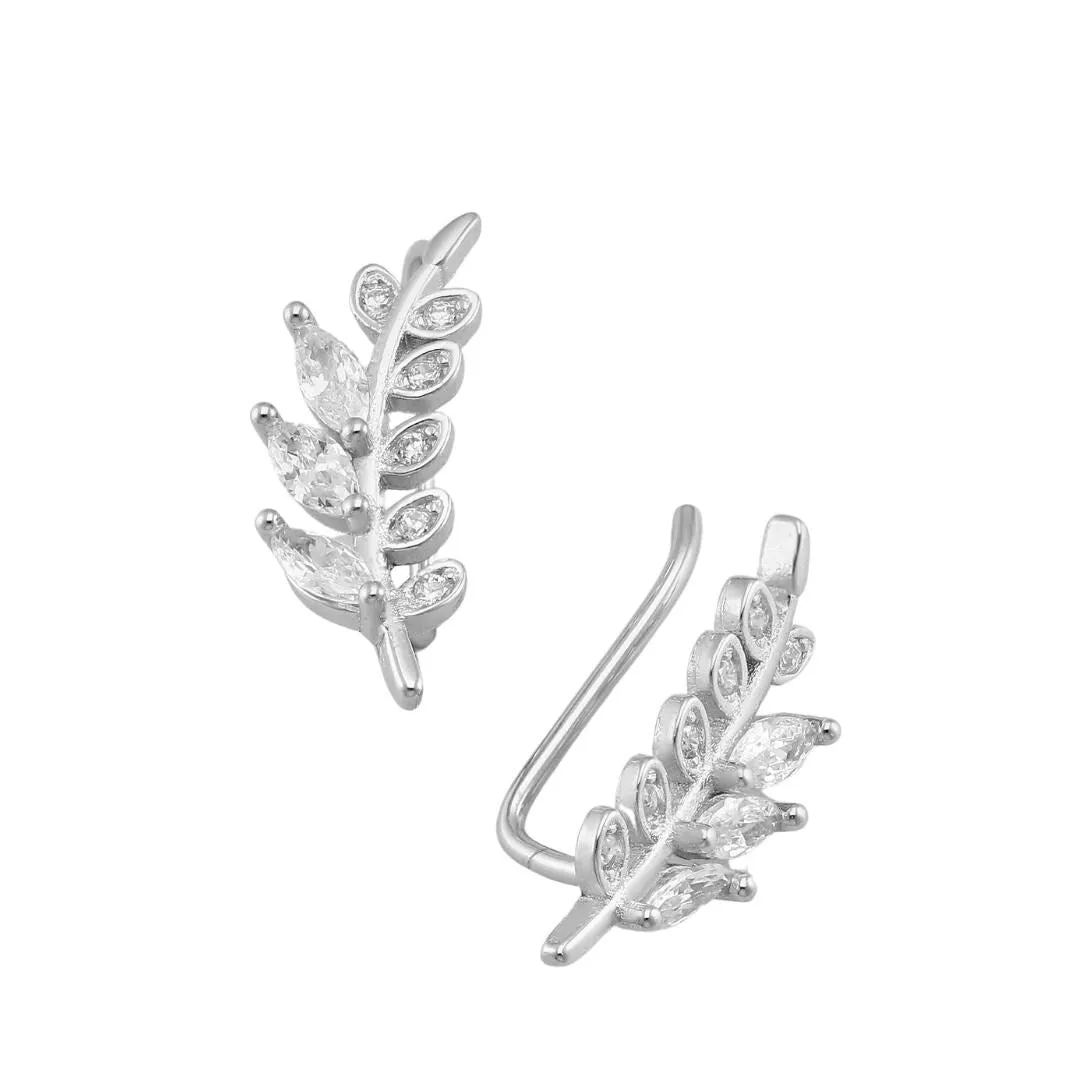 Sterling Silver Leaves Crawler Earrings with Cubic Zirconia sold by Zulily